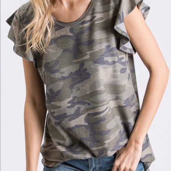 Camo Ruffle Sleeve Top - Plus - Picture 5 of 5
